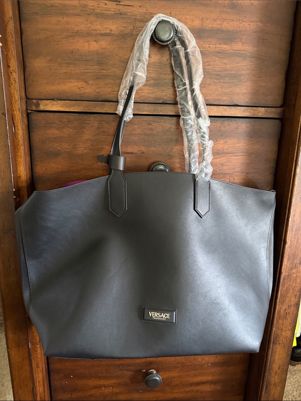 Versace Black Tote Bag with Leather Shoulder Straps
